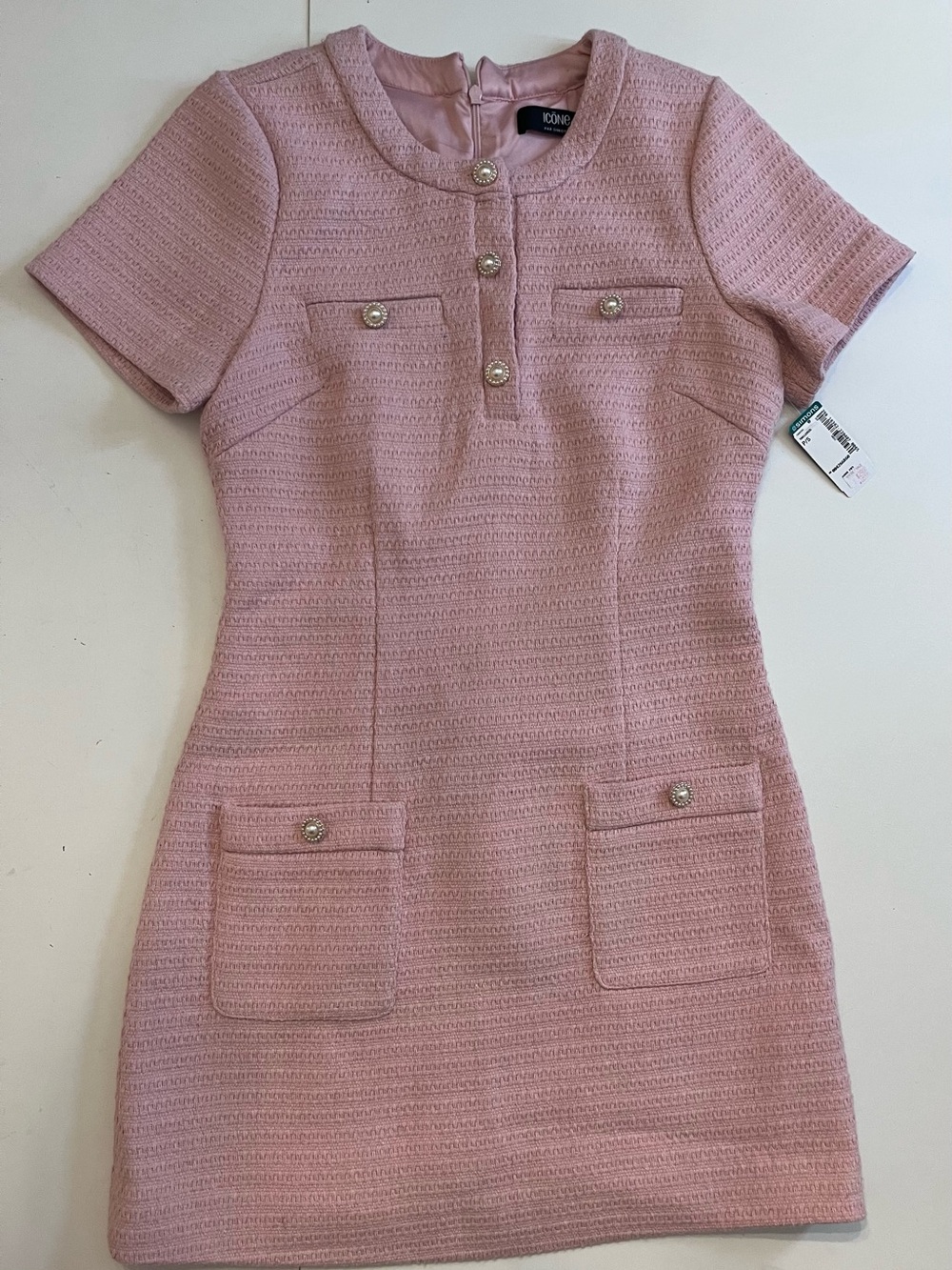 Simons Pink Tweed Short-Sleeve Mini Dress